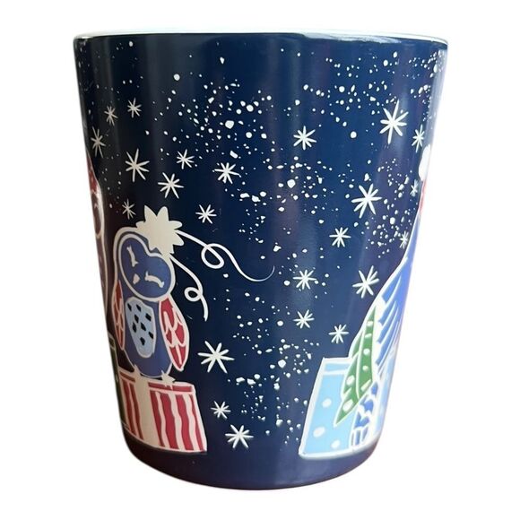 Vera Bradley Holiday Owls Ceramic 12oz Blue Coffee Cup Mug EUC - Picture 3 of 6